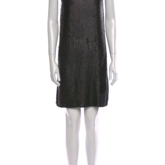 THEORY Sequin Dress Black Silk Maryanka Matte Stretch Mini Cap Sleeves A Line 10 - Picture 2 of 9